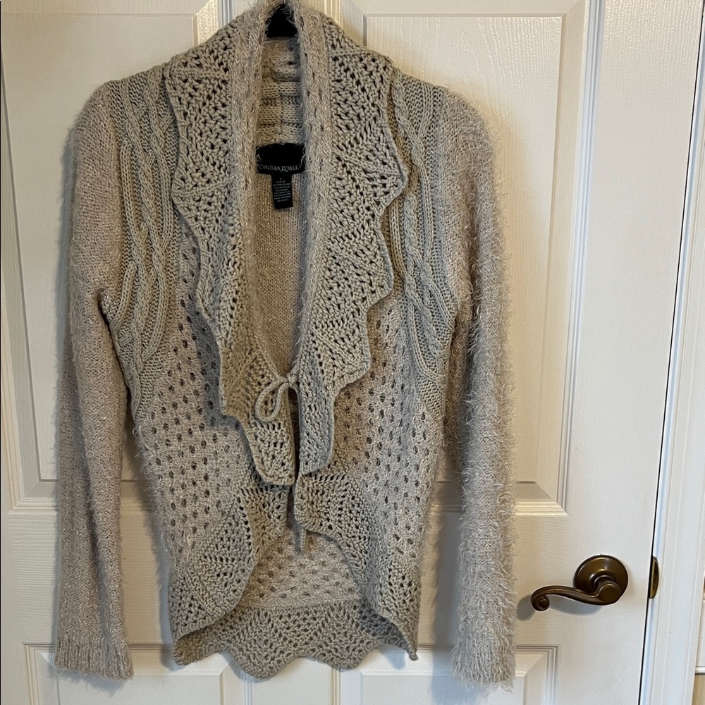 Cynthia Rowley Tan Textured Tie-Front Cardigan Sweater